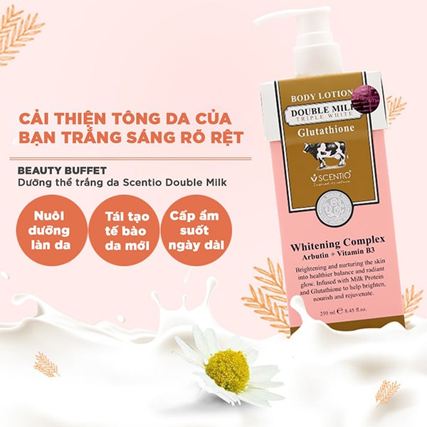 Dưỡng thể trắng da Scentio Double Milk 250ml