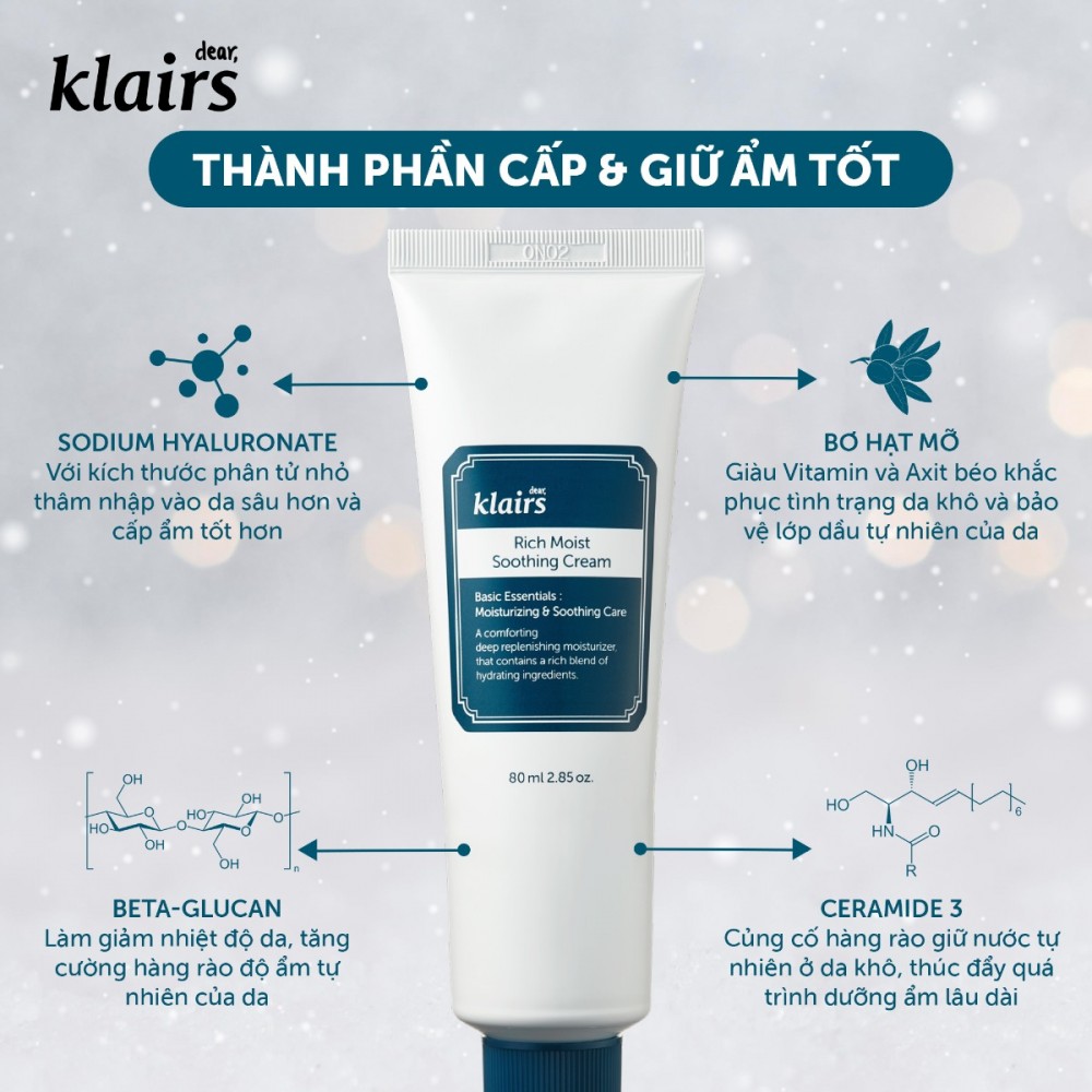 Kem dưỡng da dear klairs rich moist soothing cream