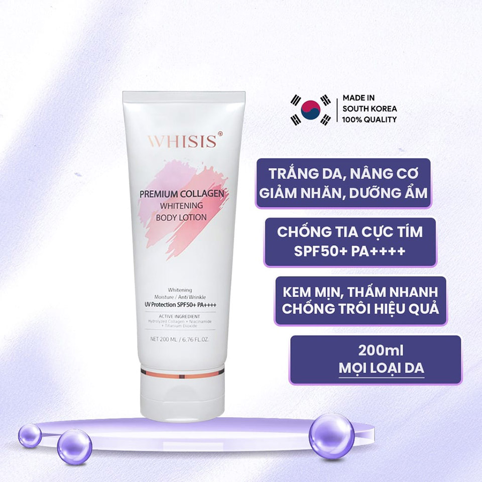 Kem dưỡng thể trắng da Whisis Premium Collagen Whitening Body Lotion