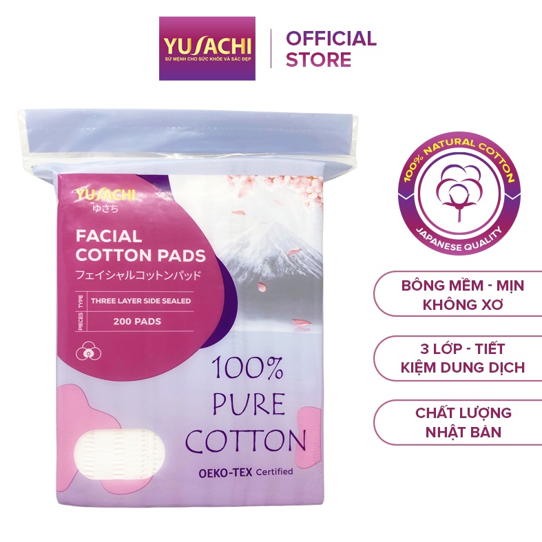 Bông tẩy trang cao cấp Yusachi Suzuran 200 miếng 100% Cotton